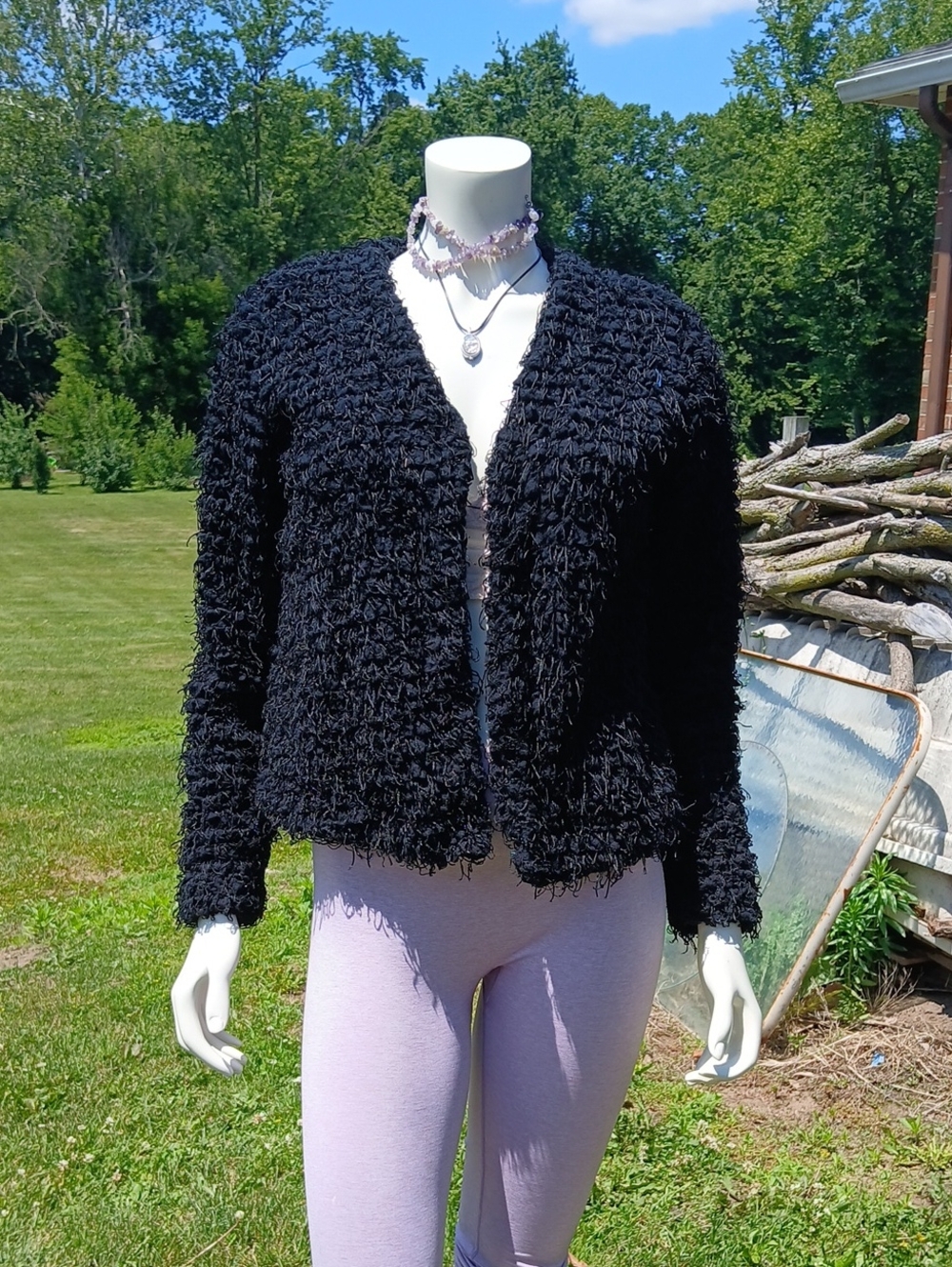 Snoskins Black Fuzzy Cropped "WhimsiGoth" Open-Front Women's Jacket